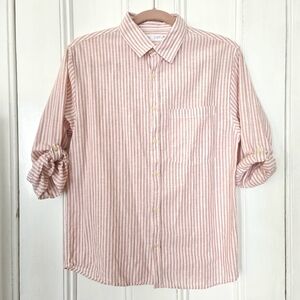Zara Pink and White Striped Button-Down Shirt